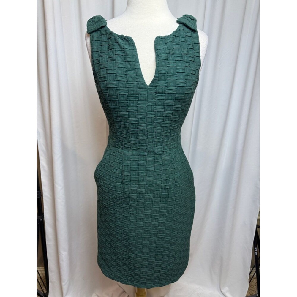 AnthropologieTabitha Forest Green Basket Weave Textured Dress, Size 4